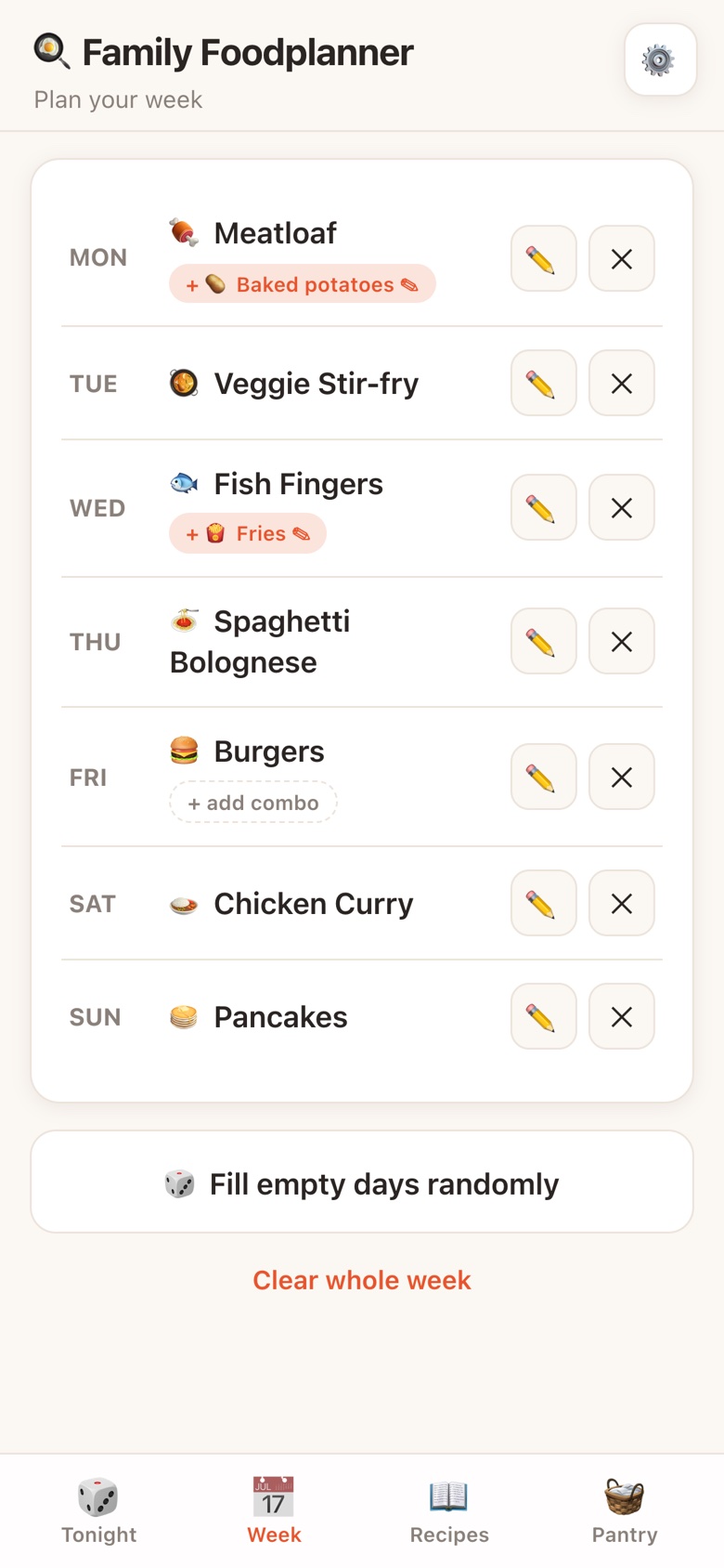 Week planner with one combo bubble per day
